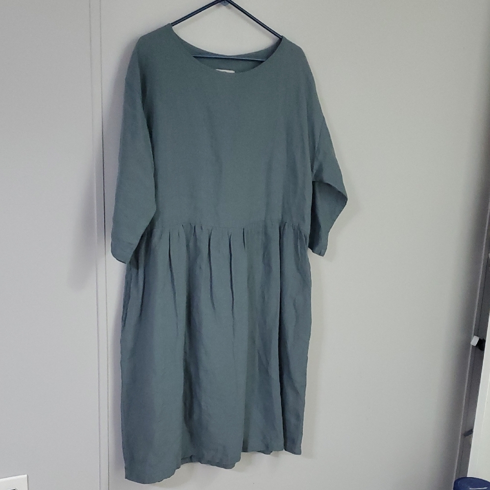 "La Petite Alice" 100% LINEN XXL Teal Women's Dress Made In Lithuania